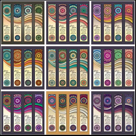 20套民族风彩色曼陀罗花纹贴签横幅素材