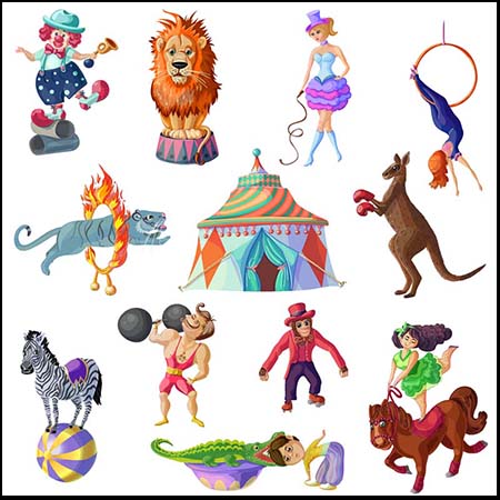 3套马戏团动物表演和人物表演第一素材网矢量元素精选