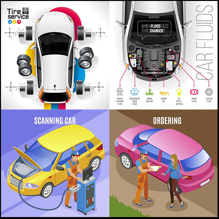 8款2.5D汽车维修清洗第一素材网矢量插图精选