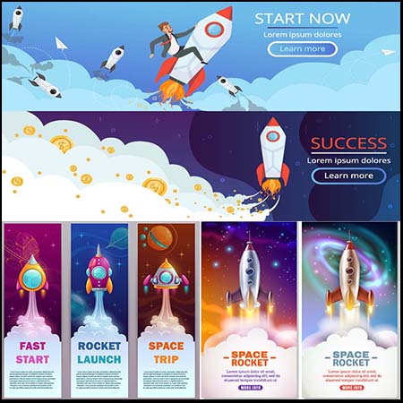 卡通火箭起飞科技横幅第一素材网矢量模板精选
