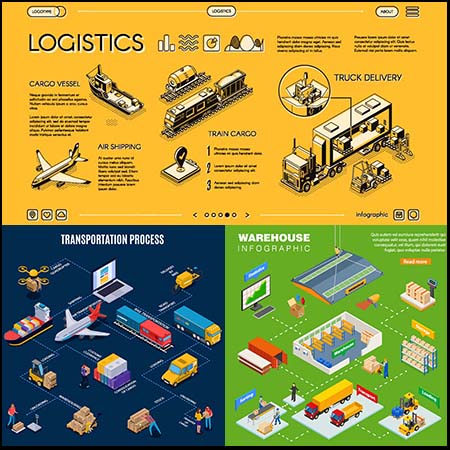 5款物流货物运输2.5D第一素材网矢量插图精选