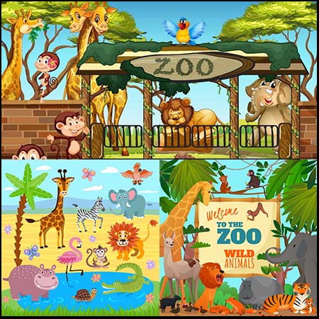 5套动物园野生动物插图背景