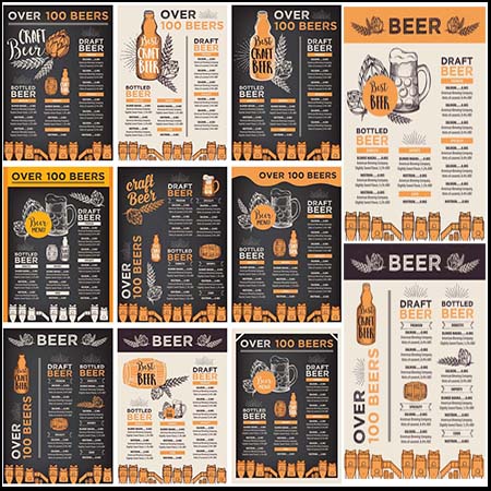 19款啤酒餐厅快餐店咖啡矢量菜单