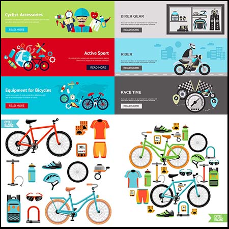 7套自行车冒险自行车修理横幅插图