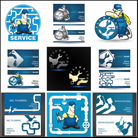 水暖维修业务图标LOGO和名片