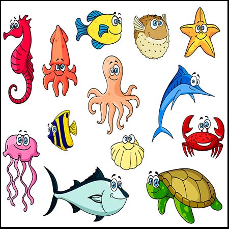 19个可爱漂亮的海鱼海马八爪鱼海龟第一素材网矢量素材精选