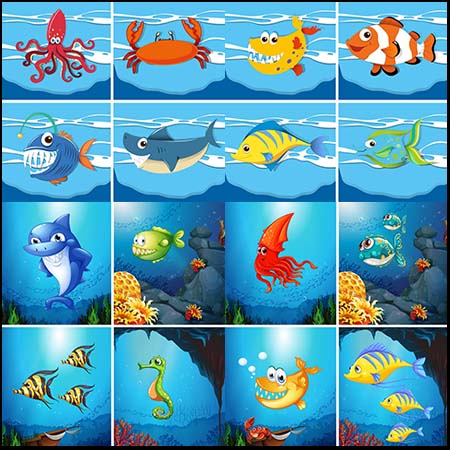 20款海景和海里的鱼第一素材网矢量背景精选