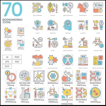 70个生物工程AI/EPS/SVG/PNG免抠第一素材网矢量图标精选