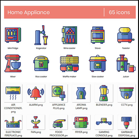 65个家用电器AI/EPS/SVG/PNG免抠第一素材网矢量图标精选