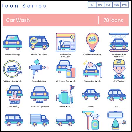 70个汽车清洁洗车业务AI/PNG/SVG/EPS第一素材网矢量图标精选