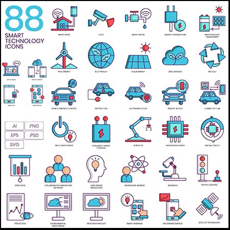 88个智能科技AI/PSD/SVG/PNG/EPS第一素材网矢量图标精选