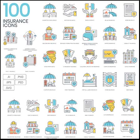 100个保险相关行业第一素材网矢量图标精选