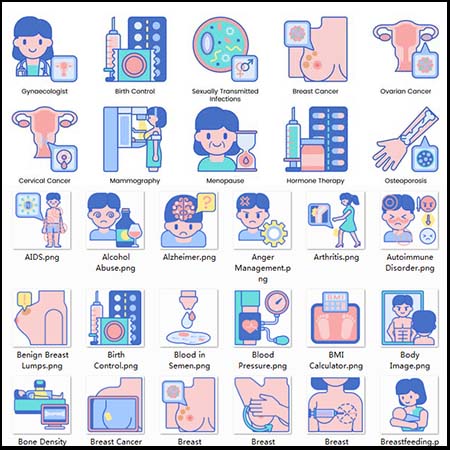 100个癌症筛查健康检查矢量医学图标
