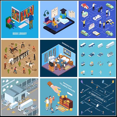 9款网上图书汽车金融物流运输2.5D等距插图