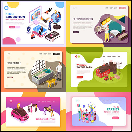 7款网页2.5D等距插图