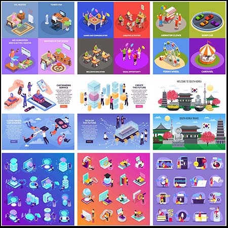 8套2.5D矢量等距插图