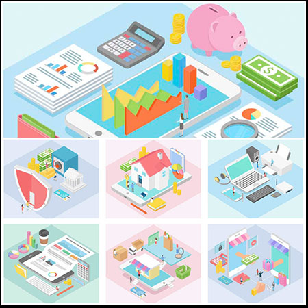 17款韩国风格空间2.5D等距插图