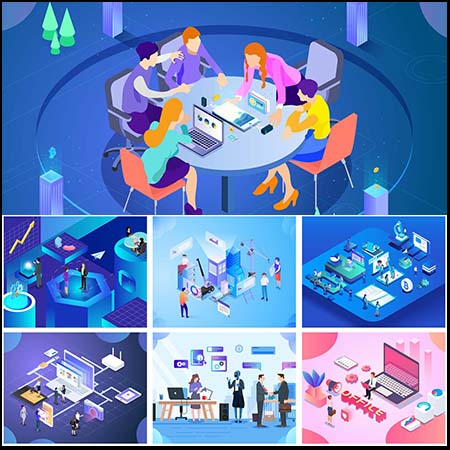 商务办公2.5D等距插图