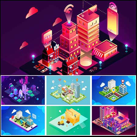 16款社区高楼建筑2.5D等距插图