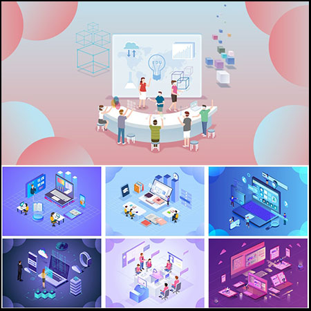 16款网页APP在线教育2.5D第一素材网矢量插图精选