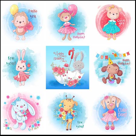 11款可爱卡通动物第一素材网矢量插图精选