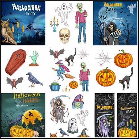 万圣节南瓜怪和僵尸死神等鬼怪第一素材网矢量素材精选