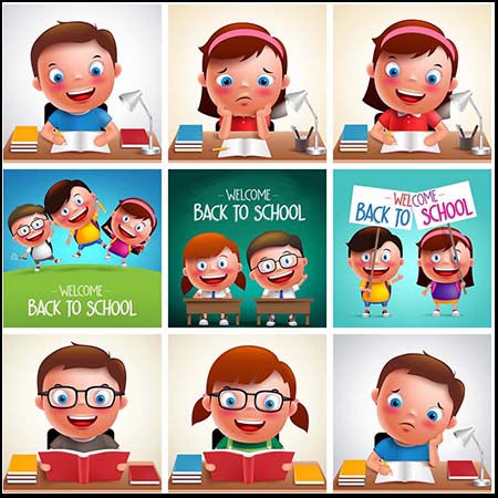 21款可爱上学学习的男孩女孩第一素材网矢量素材精选