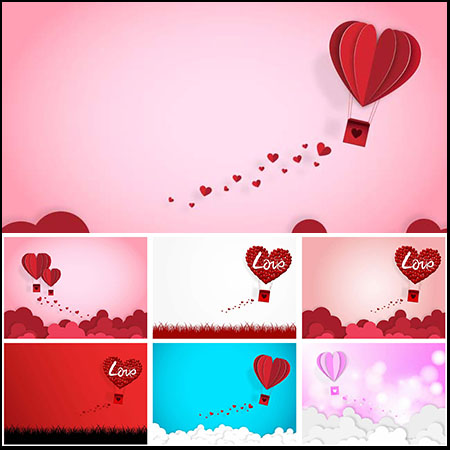 3d立体爱心热气球粉色红色情人节七夕卡片海报第一素材网矢量背景精选