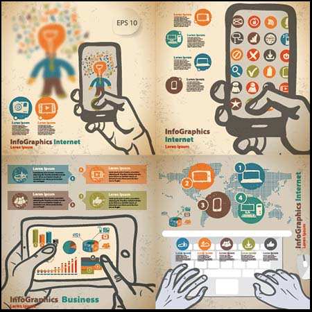 6套复古风格IT手机云服务信息图表设计素材