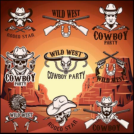 复古牛仔海报和第一素材网矢量图标精选素材