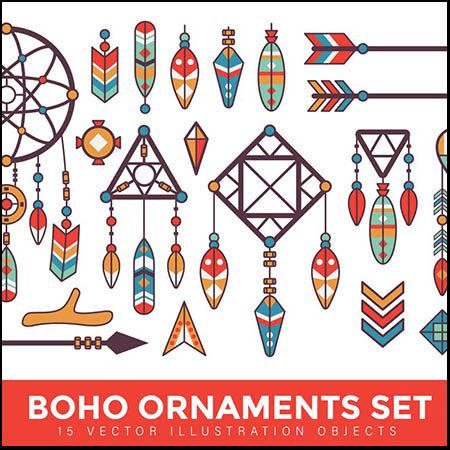复古波西米亚装饰品集第一素材网矢量插图精选