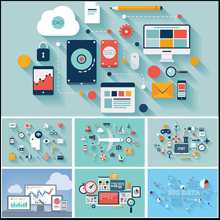 商务办公贸易购物等矢量设计插图