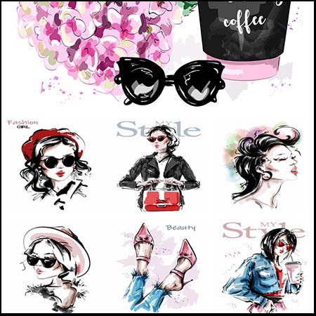 7款优雅的时尚女孩第一素材网矢量插图精选