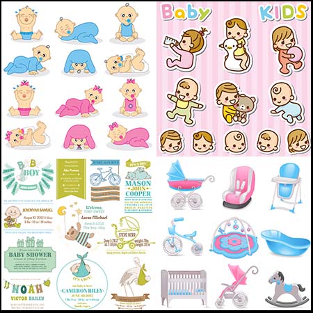 可爱婴儿和婴儿用品第一素材网矢量插图精选