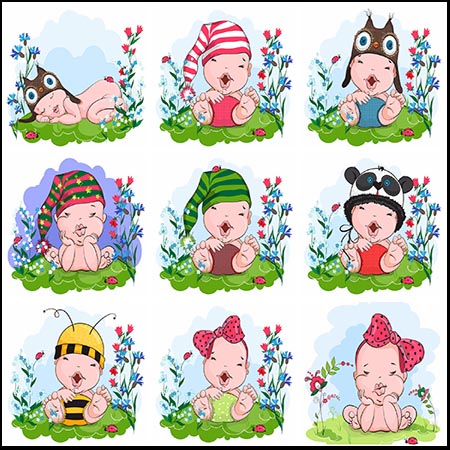 11款春季可爱婴儿第一素材网矢量插图精选