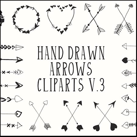 30+手绘黑白爱心箭头标志矢量剪贴画