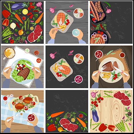 食谱菜单配料烤牛排美食第一素材网矢量背景精选