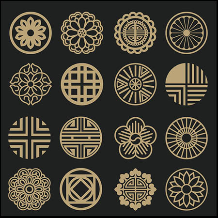 中国传统月饼图案徽章吉祥装饰花纹150款-eps+png