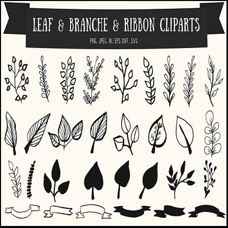 叶子，树枝，缎带EPS矢量剪贴画