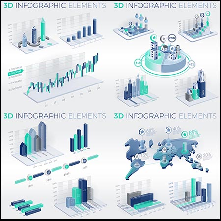 5款3D立体柱形信息图表素材