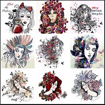 水彩风格的美丽女人时尚插画第一素材网矢量素材精选