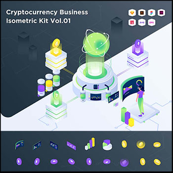 加密货币业务2.5D等距工具包Vol.01第一素材网矢量插图精选