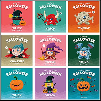 26款万圣节可爱卡通狼人蝙蝠木乃伊幽灵等矢量插画