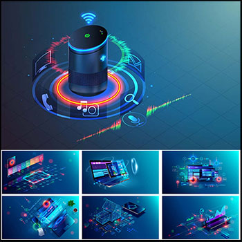 12款智能科技云数据金融理财计算机2.5D等距插图
