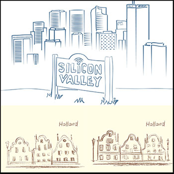 乡村房屋建筑写意铅笔素描第一素材网矢量插图精选