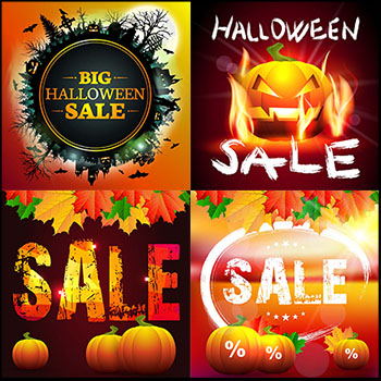 6款万圣节商场超市打折促销矢量广告海报