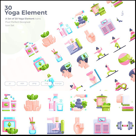 30个扁平化瑜伽SVG/PNG/AI第一素材网矢量图标精选