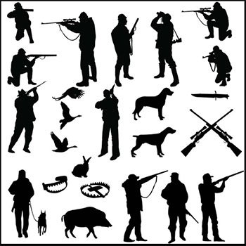 7套猎杀动物拿枪的猎人和动物矢量剪影素材