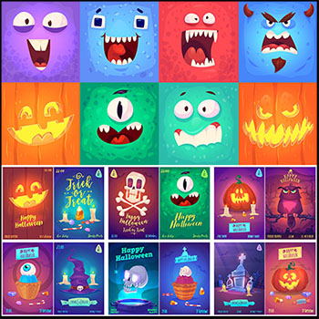 19款万圣节鬼怪南瓜怪海报和万圣节第一素材网矢量插图精选