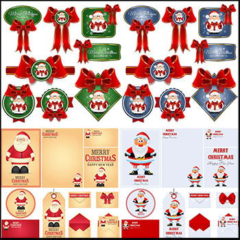 9套圣诞节圣诞老人卡片贺卡吊牌第一素材网矢量插图精选